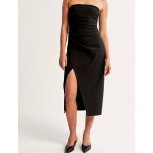 Abercrombie & Fitch Black Strapless Midi Dress with Side Slit, M